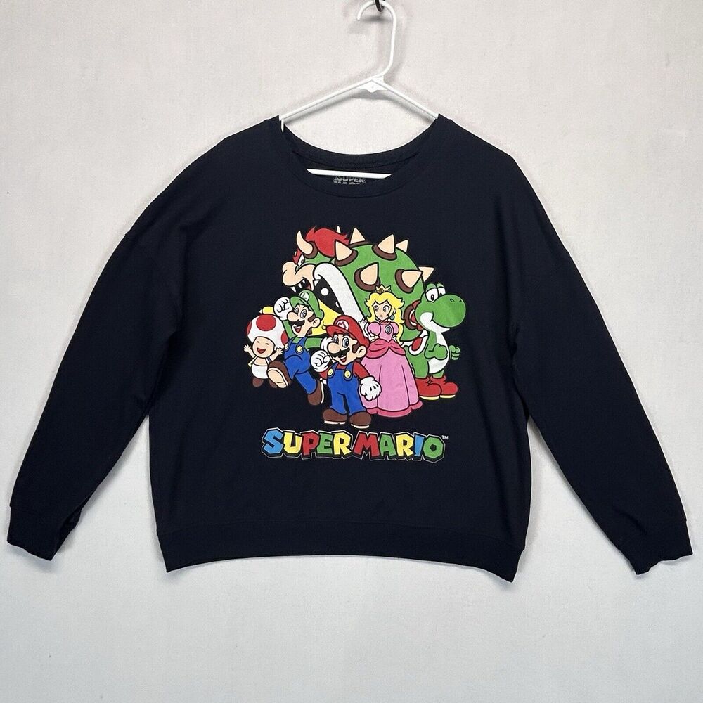 Super Mario Brothers Kids Large Graphic Print Sweatshirt Blue Casual Long Sleeve